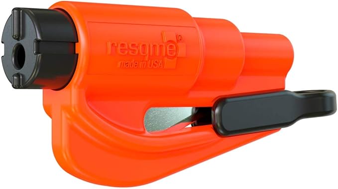 resqme The Original Emergency Keychain Car Escape Tool, 2-in-1 Seatbelt Cutter and Window Breaker, Made in USA, Orange - Compact Emergency Hammer