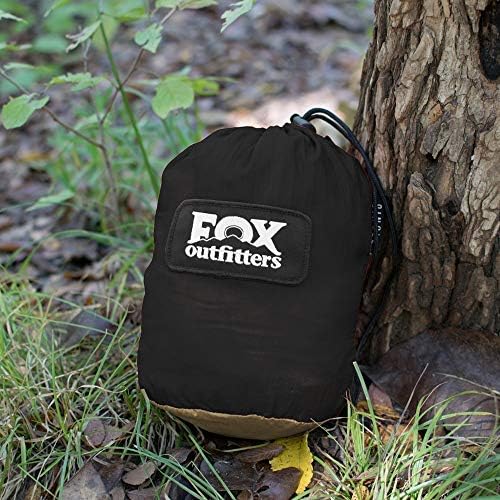 Fox Outfitters Neolite Double Camping Hammock - Lightweight Portable Nylon Parachute Hammock for Backpacking, Travel, Beach, Yard. Hammock Straps & Steel Carabiners Included (Khaki/Black)