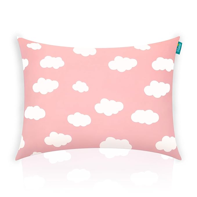 Biloban Toddler Pillow for Sleeping, Kid Pillow 14" x 19" for Travel Bed, Soft & Skin-Friendly Travel Pillows for Sleeping, Toddler Use Only, Age 2 to 5, 2 Pack (Pink Cloud)