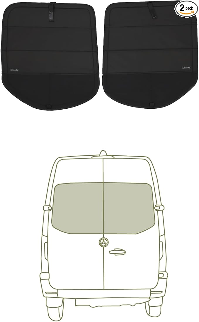 VanEssential Insulated Stealth Blackout Magnetic Window Covers Designed for Mercedes-Benz VS30 (Van Years 2019 to Current), Rear Door (Full Plastic Door Frame) (Pair), Black