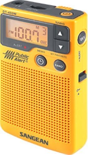 Sangean DT-400W Weather Alert Pocket Radio, AM/FM, Yellow