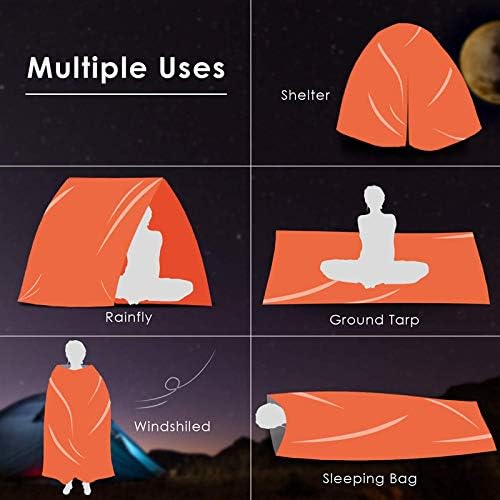 Bivvy Emergency Sleeping Bag - Lightweight & Compact - Waterproof, Thermal, Emergency Blanket - Mylar Sleeping Bag in Portable Drawstring Sack - Orange