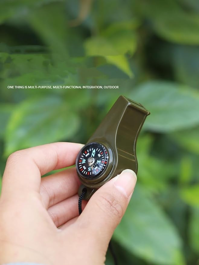 Generic 2-in-1 Emergency Survival Whistle with Compass, Military Green, Outdoor Camping Hiking Gear (2 Pack)