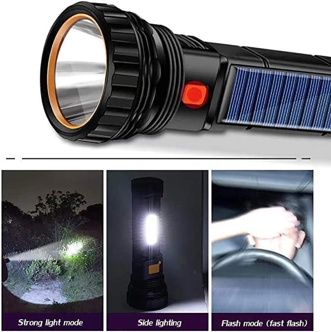 E-SHIDAI 4pcs Solar/Rechargeable Multi Function 1000 Lumens LED Flashlight, with Emergency Strobe Light and 1200 Mah Battery, Emergency Power Supply and USB Charging Cable, Fast Charging (4PC)