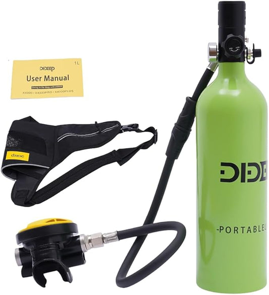 1L Mini Scuba Tank - Portable Refillable Oxygen Cylinder for Diving & Snorkeling (15-20 Min Air Supply, 32.8ft Depth) - Emergency & Recreational Underwater Gear
