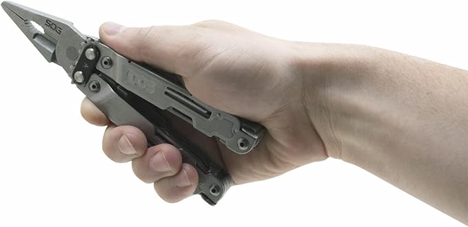 SOG PowerAccess Deluxe All-Around Heavy Duty Stainless Steel Multi-Tool w/Nylon Sheath, Two Knife Blades, Can & Bottle Opener, Stone Wash