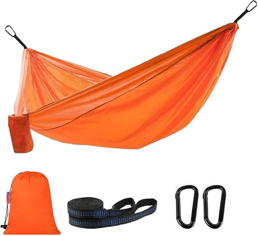 Camping Hammock, Portable Hammocks with Tree Straps & Attached Carry Bag, Travel Tree Hammocks for Outside Indoor Hiking Beach Backpack Travel(Orange, Polyester Pongee)
