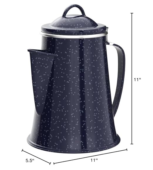 Stansport Enamel Percolator Coffee Pot & 4 Mug Set (11230),Blue