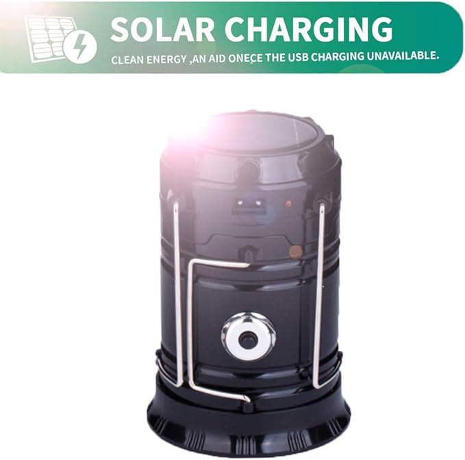 Censinda LED Camping Lantern, Solar and Rechargeable Lantern Flashlight Collapsible and Portable Light for Daily/Camp/Hiking/Night Fishing/Emergency/Hurricanes/Storm(Black, 1 Pack)