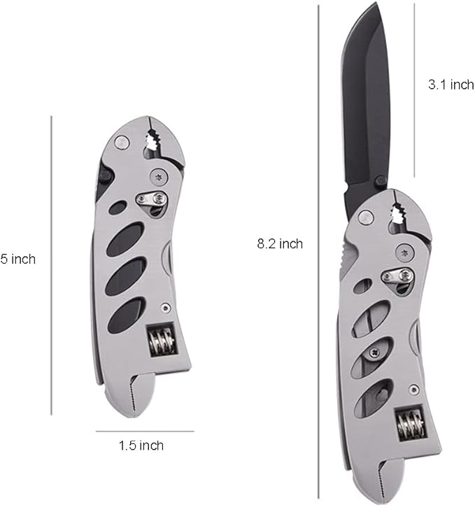 Multitool Wrench With 7 Tools/Pliers/Wire Cutter/Flat Screwdriver/Phillips Screwdriver, Portable Adjustable Pocket Folding Multi Tool Plier Multipurpose Tool (Silver)