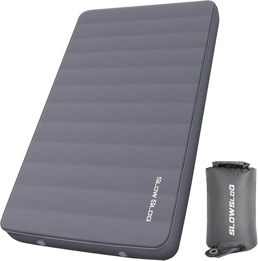 Self-Inflating Camping Mattress Pad 2 Person, 4in Thick Foam Sleeping Pad for Tent Camping, 4-Season Double Sleeping Pad with Pump Sack, Gray