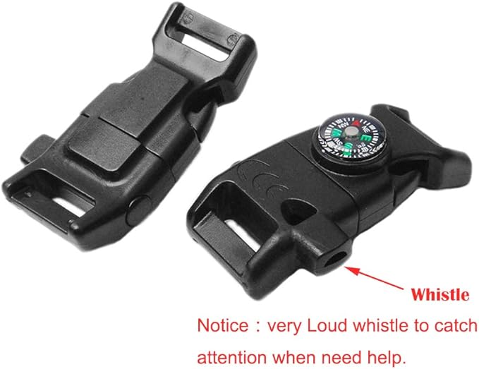 CooBigo 5/8" Compass Whistle Buckle Plastic Paracord Bracelet Outdoor Camping Emergency Survival Travel Kits