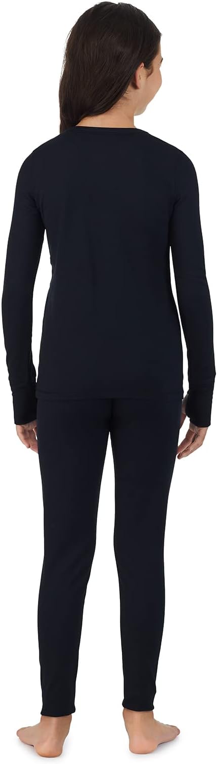 Cuddl Duds Girls Heavyweight Cold Weather Fleece Lined Thermal Set – Long Sleeve Shirt & Leggings – Long Johns for Kids