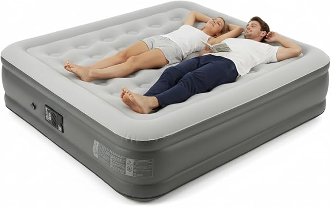 Naturehike Pongee Fabric Queen Air Mattress with Self-Stop High-Speed Built in Pump, 15.8" Thicken Deluxe Blow Up Mattress Waterproof, 2-Min Fast Inflatable Airbed for Home, Camping, Guests, Travel