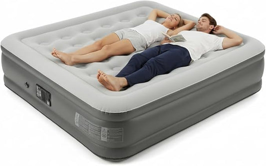 Naturehike Pongee Fabric Queen Air Mattress with Self-Stop High-Speed Built in Pump, 15.8" Thicken Deluxe Blow Up Mattress Waterproof, 2-Min Fast Inflatable Airbed for Home, Camping, Guests, Travel