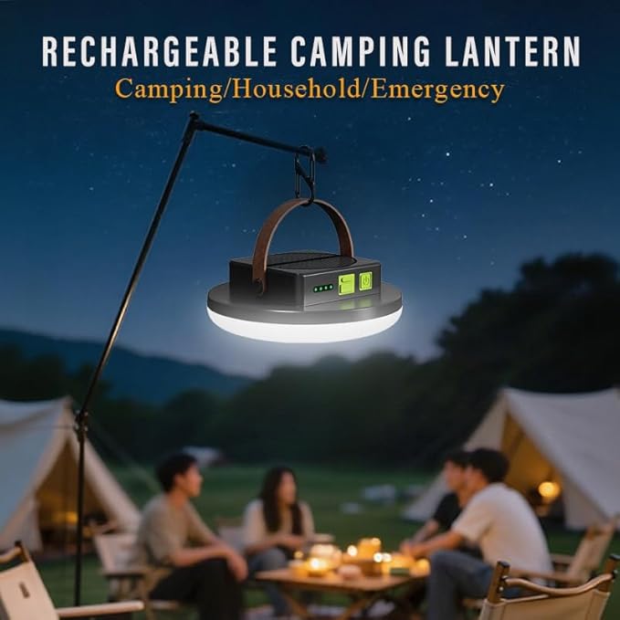 Camping Light Rechargeable, 4500LM 45W Tent Light with Hook, Solar & USB Fast Charging, Long Battery Life, 4 Light Modes, Hanging Portable Lamp for Power Outages, Camping Gear, Emergency, Outdoor