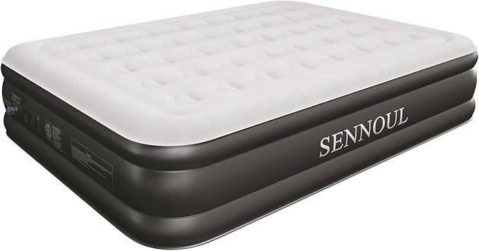 SENNOUL Air Mattress Queen with Built in Pump - Upgraded Blow Up Bed,2 Mins Quick Self Inflatable and Deflate, 18"/650lbs Max, Strong Support, Flocked Top, Puncture Resistant, for Camping,Home,Guests