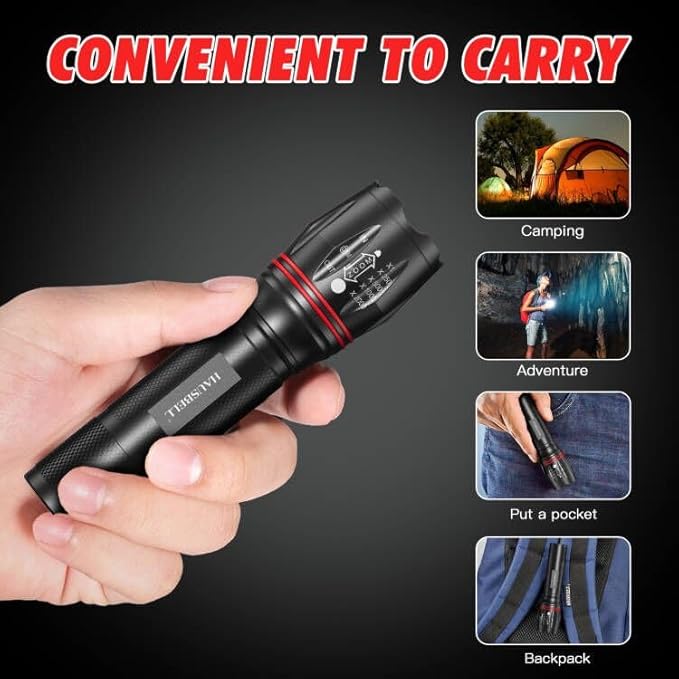 HAUSBELL T8 Upgraded Flashlight 2 Pack, 2000 Lumens High Lumens Tactical Flashlights, 5 Modes Zoomable Waterproof, with Batteries Included for Camping Emergency