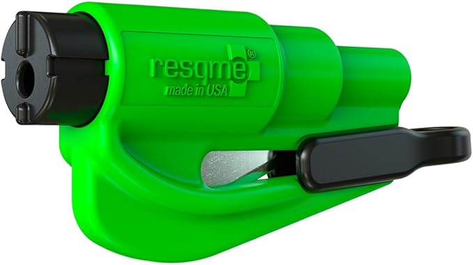 resqme The Original Emergency Keychain Car Escape Tool, 2-in-1 Seatbelt Cutter and Window Breaker, Made in USA, Lime Green - Compact Emergency Hammer