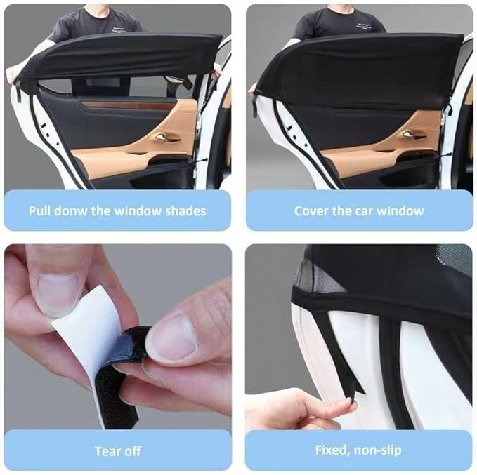 Car Window Shades,2 Pack Breathable Rear Side Window Covers Screen Mosquito Net for Car Camping, Reduce Harsh Sun and Breath Air Flow Freely for Your Baby