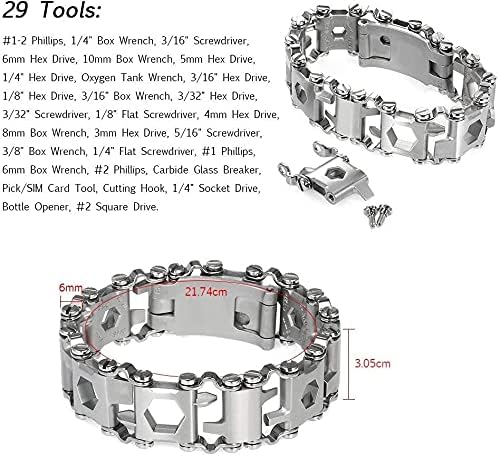 Multitool Bracelet 29 in 1, 22cm Stainless Steel, Outdoor Travel Men Watch Strap, Trend Bracelet with A Pry Tool