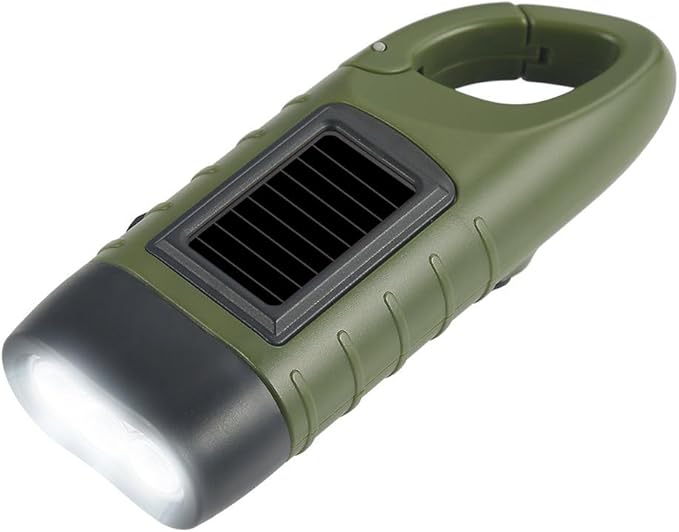 Hand Crank Solar Flashlight, Portable LED Survival Flashlight for Camping, Outdoor, Hiking - No Battery Required - Green