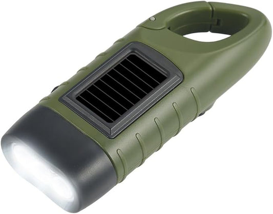 Hand Crank Solar Flashlight, Portable LED Survival Flashlight for Camping, Outdoor, Hiking - No Battery Required - Green