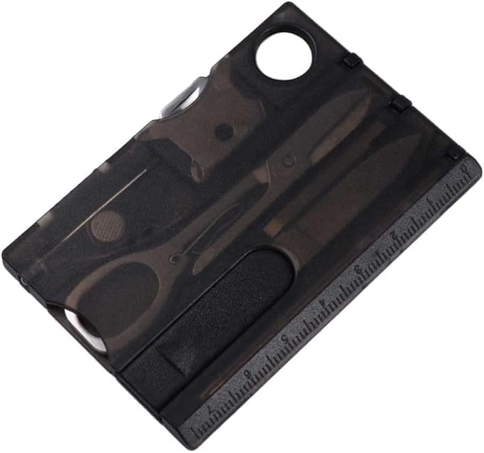 Black 12-in-1 Pocket Multi Tool - Credit Card Size Survival Gear for EDC | Outdoor Compact Multitool Kit with Keychain,Hand Tools and Accessories