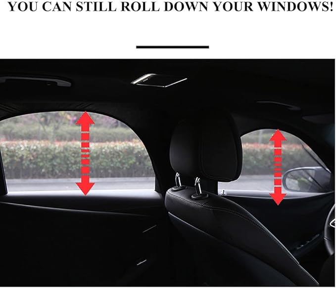 Ovege Window Shades for Back Seat - Side Window Sun Shade Breathable Mesh-Zipper Car Window Cover Screen-Camping Privacy Universal Fits Most Small and Medium Cars 2pcs (Rear Side Medium)