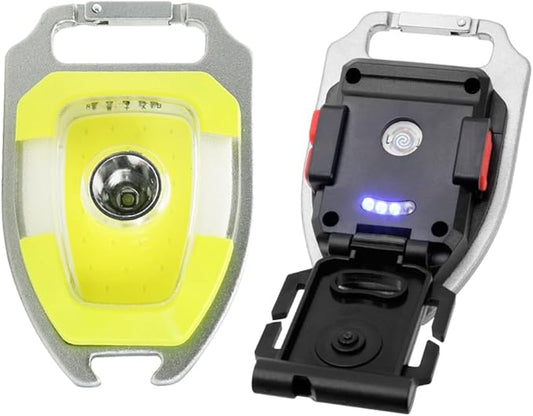 BY-J LED Small Flashlight, Snap-on Key Chain Light, COB Multi-Function Mini Work Light, 600 Lumens Rechargeable, 7 Lighting Modes with Fire Starter, Seat Belt Cutter, Screwdriver, Whistle, Yellow