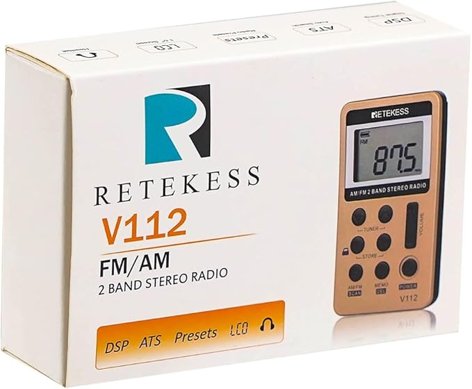 Retekess V112 AM FM Radio Portable, Mini Radio,Digital Tuning Rechargeable Battery LCD Display for Walking Jogging(Gold)