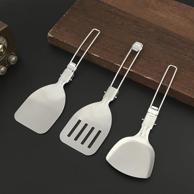 Kakalote Camping Kitchen Utensil Set,5Pcs Stainless Steel Portable Folding Outdoor Cooking Utensil,Camping Utensils Set,Camping Cooking Utensils,for RV Car,Tent Campers,Outdoor Picnics BBQ