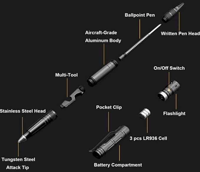 Tactical Self-Defense Pen LED Tactical Flashlight, Bottle Opener, Window Breaker | Multi-Tool for Everyday Carry Survival Gear | Military, Police | Boxed Extra Ink by Tactic Ops