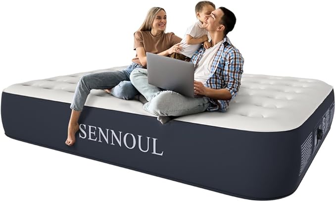 SENNOUL Air Mattress Queen with Built in Pump - Upgraded Blow Up Bed, 2 Mins Quick Self Inflatable, 13"/650lbs Max, Strong Support, All Night No Lost Air, for Camping,Home,Guests & Portable Travel