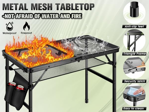 Ciavca Upgraded Folding Grill Table - Metal Portable Camping Table, 3 Height Adjustable Max 28", Lightweight Foldable for Outside BBQ 24"x15.8"