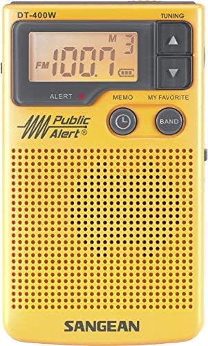 Sangean DT-400W Weather Alert Pocket Radio, AM/FM, Yellow