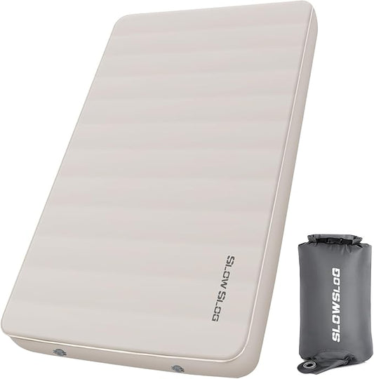 Self-Inflating Camping Mattress Pad 2 Person, 4in Thick Foam Sleeping Pad for Tent Camping, 4-Season Double Sleeping Pad with Pump Sack, Cream