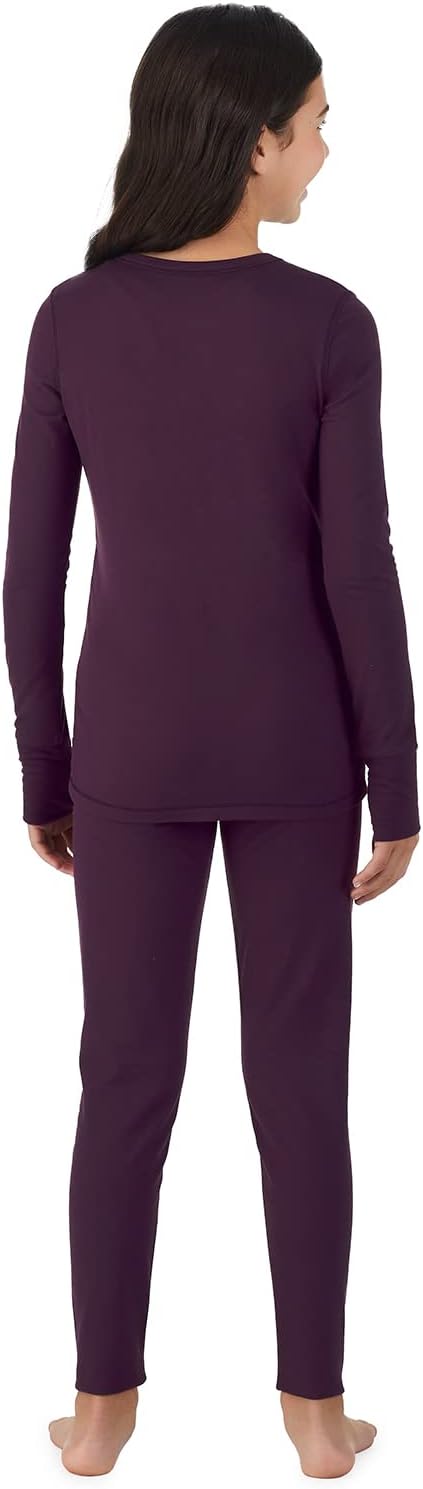 Cuddl Duds Girls Heavyweight Cold Weather Fleece Lined Thermal Set – Long Sleeve Shirt & Leggings – Long Johns for Kids