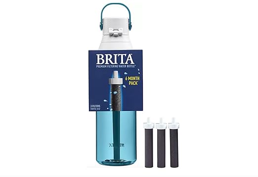 Brita Water 26-Ounce Premium Filtered Water Bottle + 3 Replacement Filters- Sea Glass