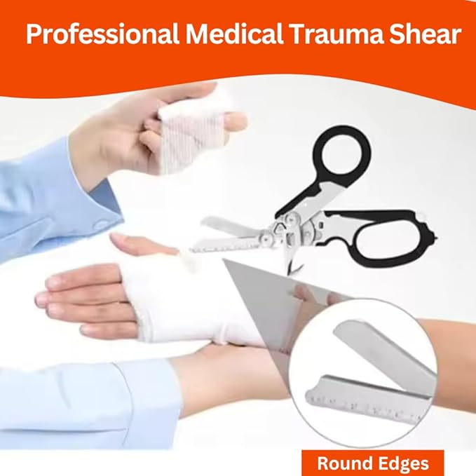 6 in 1 Multifunctional Trauma Shears Foldable with Strap Cutter | Heavy Duty Stainless Steel Emergency Response Shears | Survival Shears With Holster | Medical Trauma shears Tactical | Black