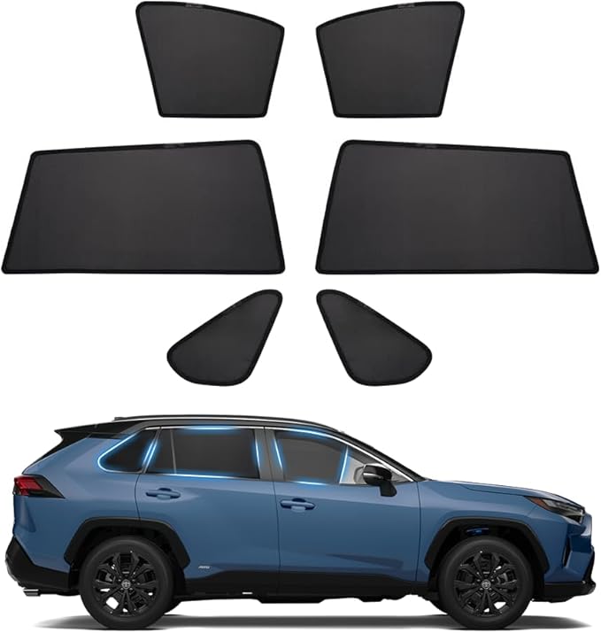 Powerty Side Window Shades for 2019-2025 Toyota RAV4 Accessories, Upgrade Double-Layer Side Rear Window Covers 6 Pack Light Block Car Privacy Cutains Shades for Baby, Camping, Napping, Sleeping