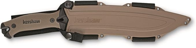 Kershaw Camp 10 - Tan Machete, Fixed Blade Knife, 10-in. 65Mn Carbon Steel Blade Includes Sheath, Camp Series Machete, Outdoor and Survival Tool