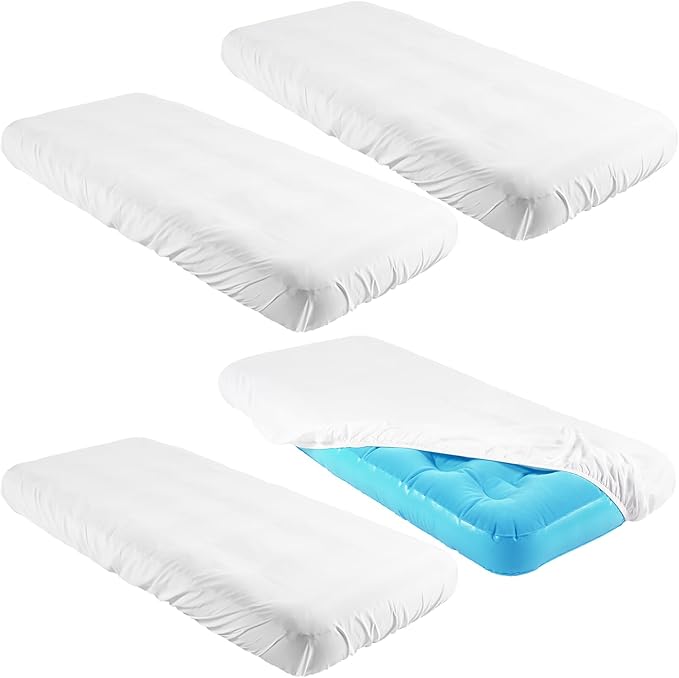 Breling Kids Air Mattress Fitted Sheets Compatible with Intex Cozy Kidz (Sheet Only) Toddler Inflatable Mattress Sheets for Kids Sleepover Party Travel Camping Airbed(White,4 Pcs)