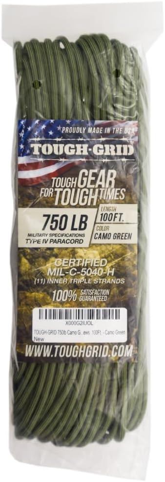 TOUGH-GRID 750 Paracord Military Grade Nylon Rope - Type IV Mil-Spec Made in USA - Tactical Survival Cord