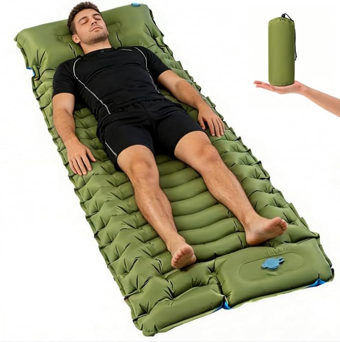 Camping Sleeping Pad, Camping Mat Thick Ultralight with Pillow, Built-in Foot Pump Self Inflating Sleeping Pad for Camping, Compact Camping Pad for Hiking, Backpacking, Travel Tent