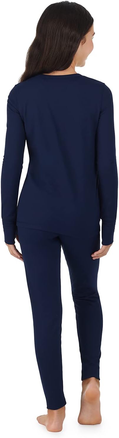 Cuddl Duds Girls Heavyweight Cold Weather Fleece Lined Thermal Set – Long Sleeve Shirt & Leggings – Long Johns for Kids