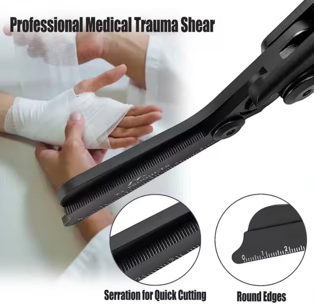 6 in 1 Multifunctional Trauma Shears Foldable with Strap Cutter | Carbon Black (Carbon Black)