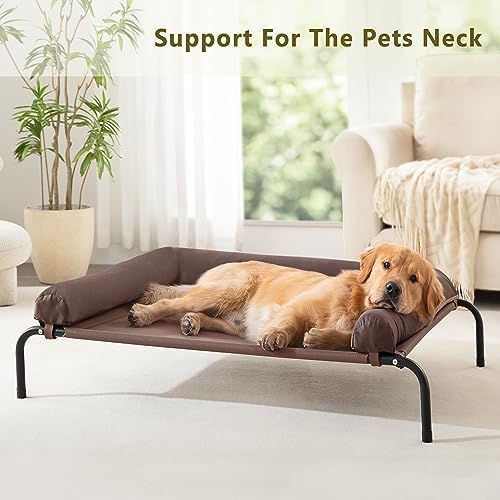 WESTERN HOME Cooling Elevated Dog Bed for Large Dogs, Outdoor Raised Dog Bed Portable Dog Cot Bed with Breathable Mesh, Chew Proof Pet Cots with Removable and Waterproof Bolster