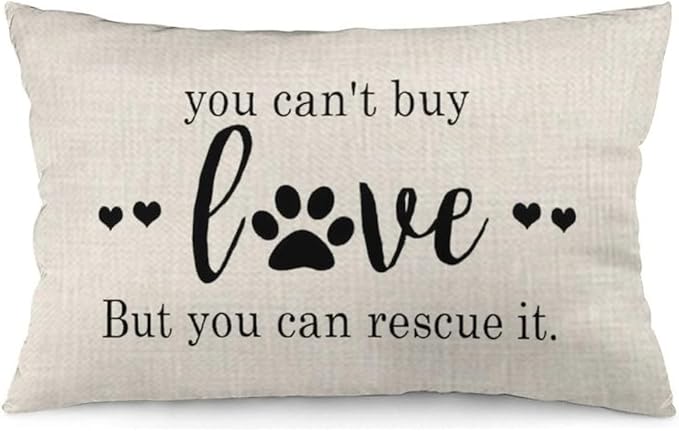 ITFRO Nice Dog Lover Gift to Sister Paw Prints You Cant Buy Love But You Can Rescue It Burlap Cream Throw Pillow Case Cushion Cover Couch Sofa Decorative Rectangle 12x20 Inches (Love)