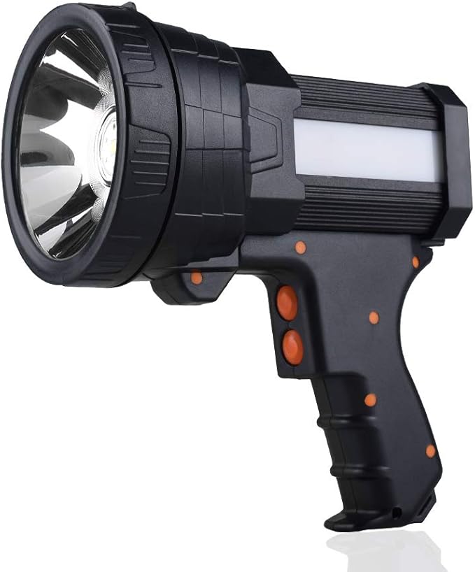 YIERBLUE Rechargeable Spotlight, Super Bright 2000,000 High Lumen LED Handheld Spotlight Long Lasting Large Flashlight Searchlight and Flood Camping Flashlight with Foldable Tripod Black